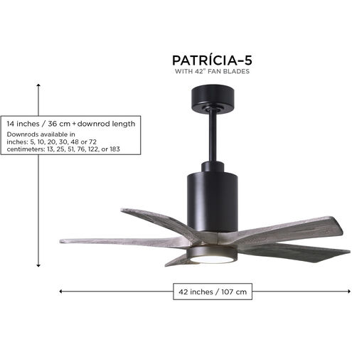Atlas Patricia-5 42 inch Matte Black with Walnut Tone Blades Ceiling Fan, Atlas