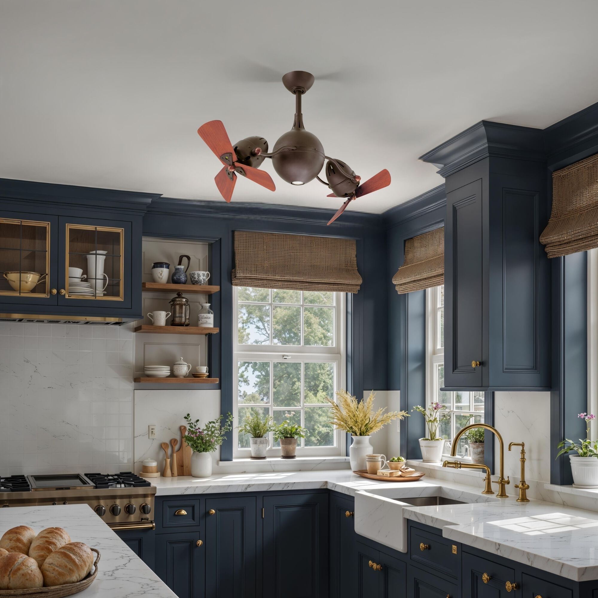 Atlas Acqua 16 inch Textured Bronze with Mahogany Tone Blades Rotational Ceiling Fan, Atlas