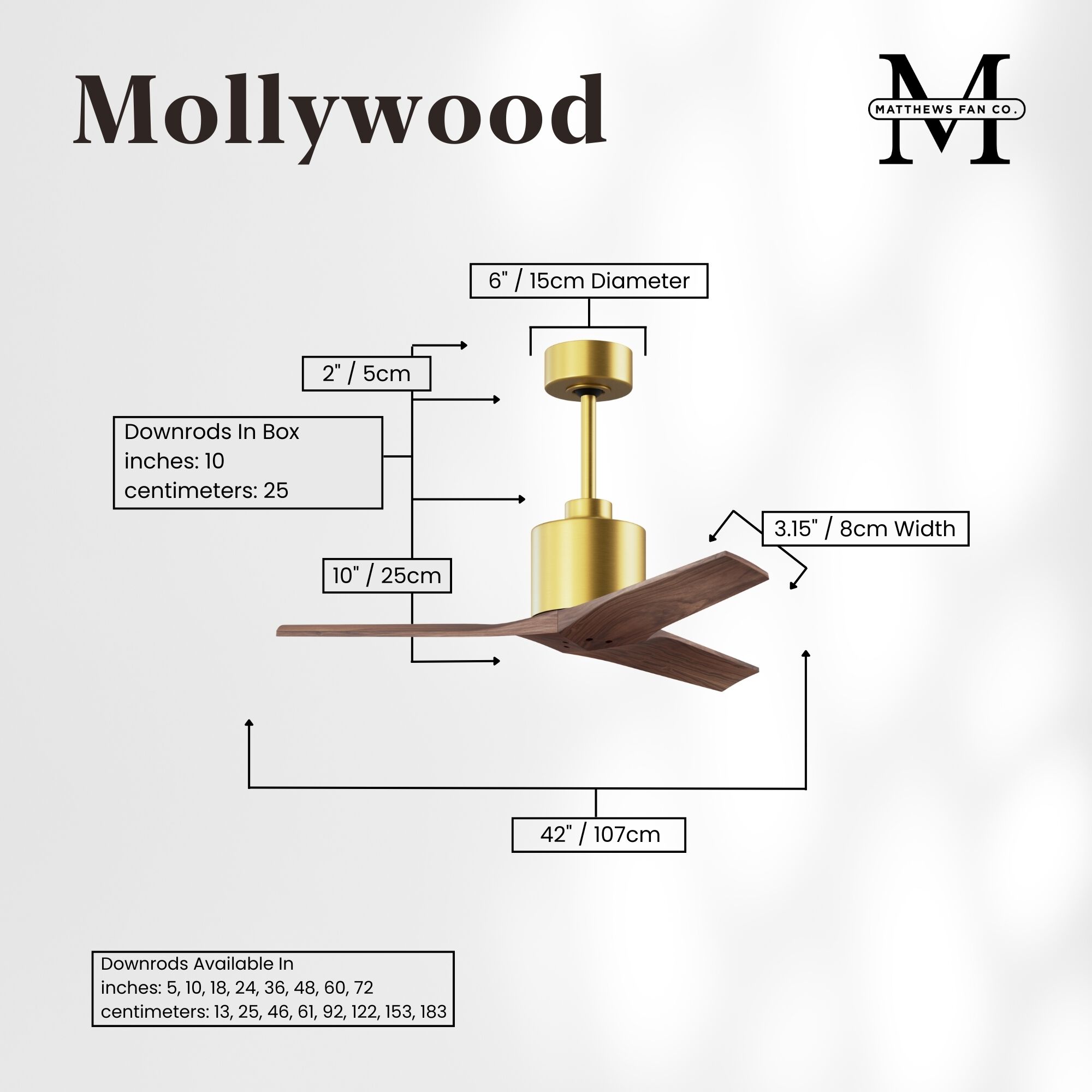 Atlas Mollywood 42 inch Brushed Brass with Walnut Tone Blades Ceiling Fan