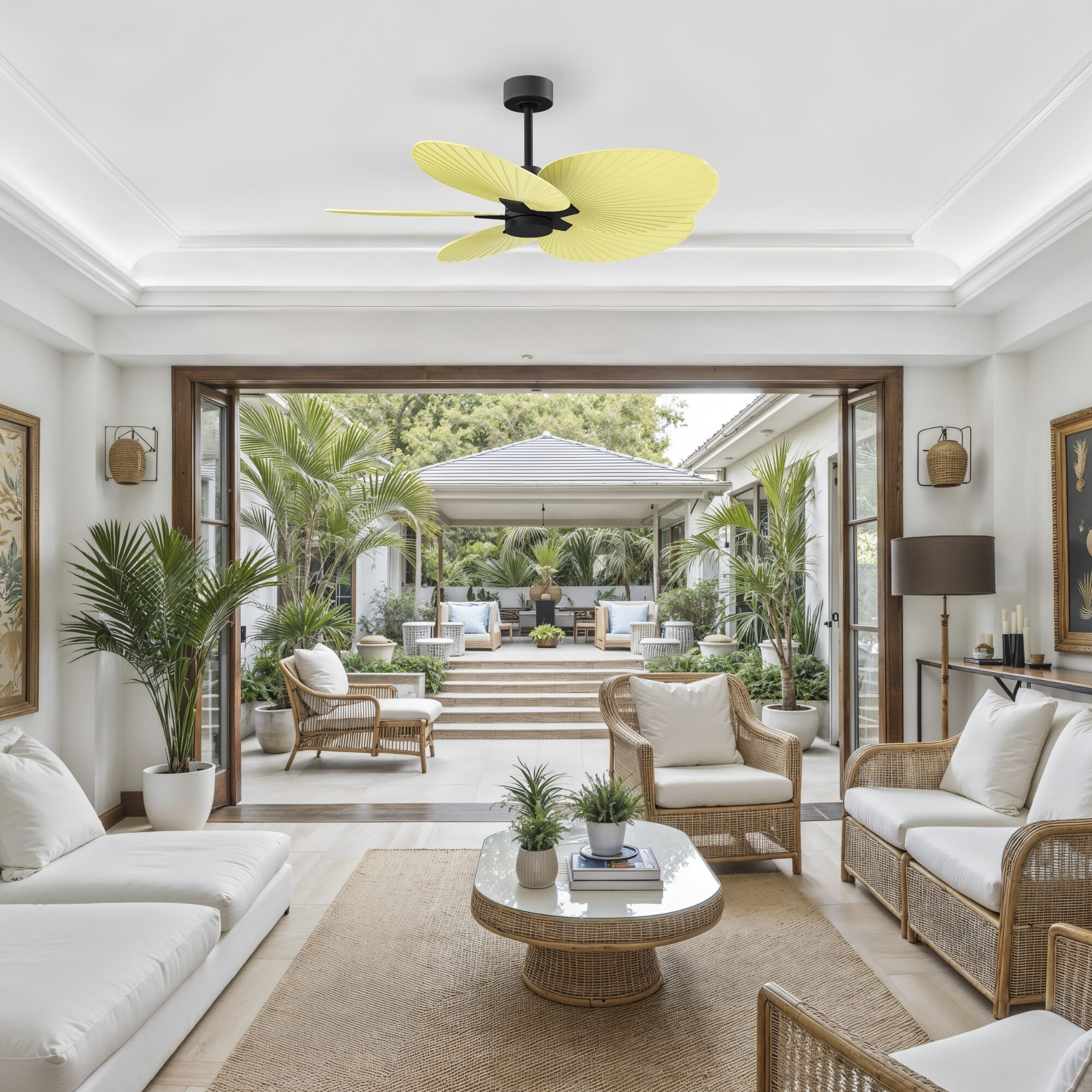 Atlas Alessandra Tropical 48 inch Matte Black with Light Yellow Blades Ceiling Fan