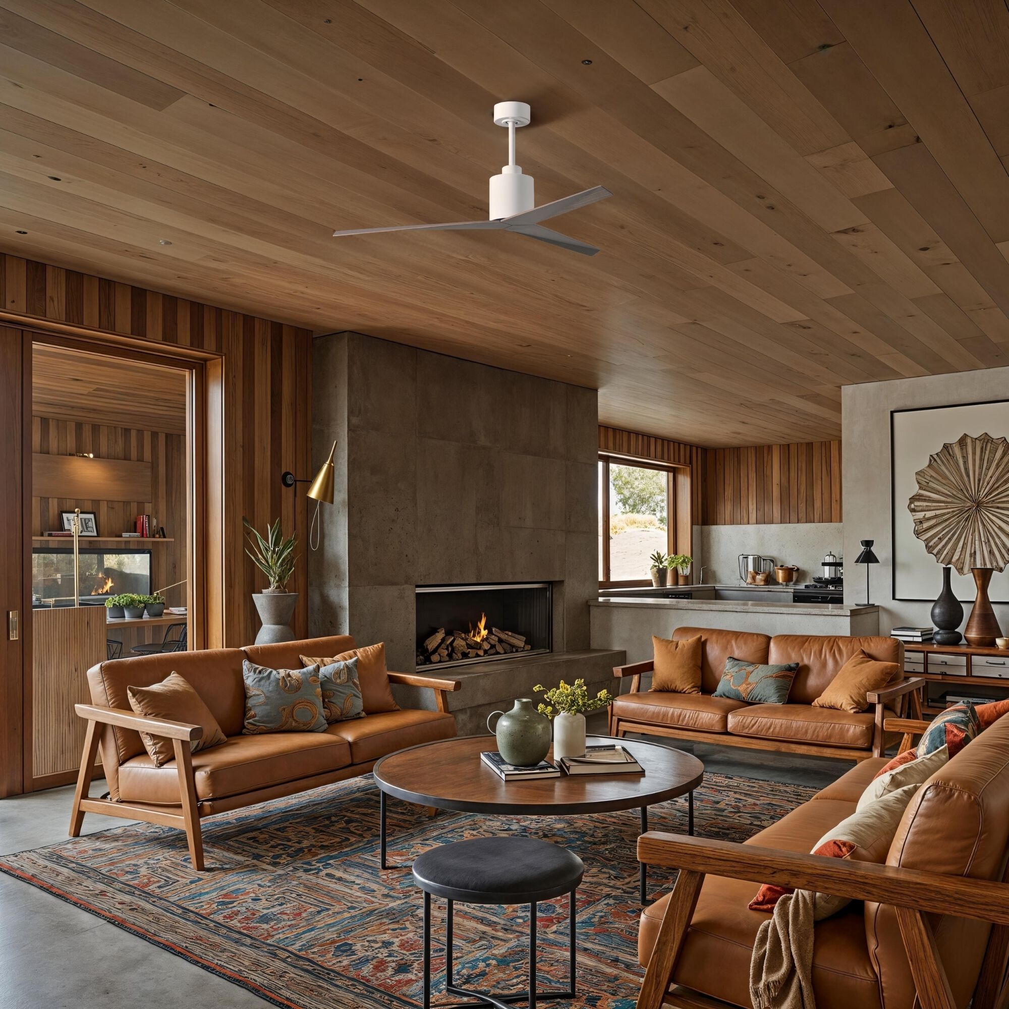 Atlas Eliza 56 inch Gloss White with Old Oak Tone Blades Ceiling Fan, Paddle Fan