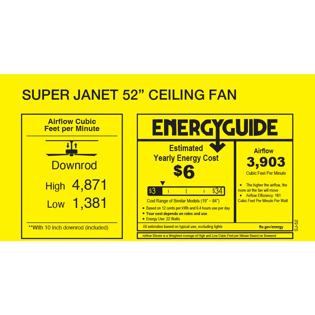 Atlas Super Janet 52 inch Gloss White with Walnut Tone Blades Ceiling Fan, Paddle Fan