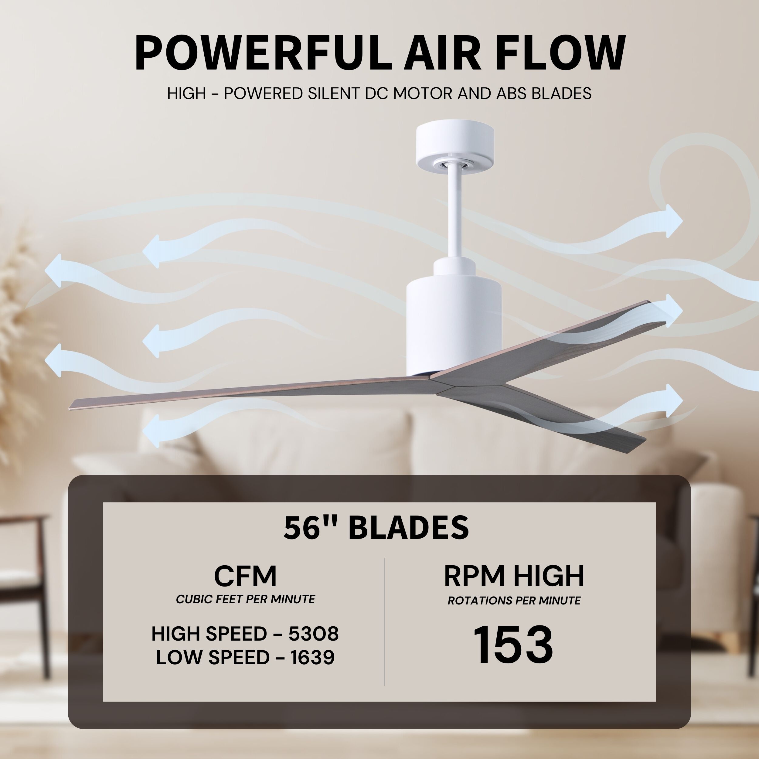 Atlas Eliza 56 inch Gloss White with Old Oak Tone Blades Ceiling Fan, Paddle Fan