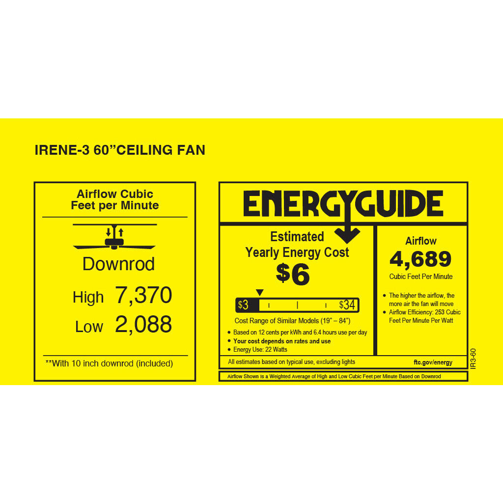 Atlas Irene-3 60 inch Textured Bronze with Matte Black Blades Paddle Fan, Atlas