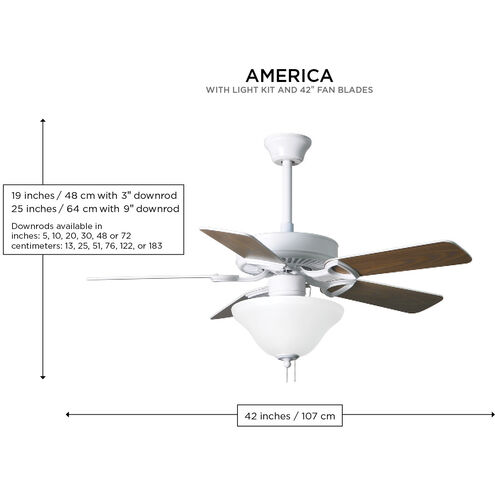 Atlas America 42 inch Gloss White with Reversible White/Light Oak Wood Tone Blades Ceiling Fan, Atlas