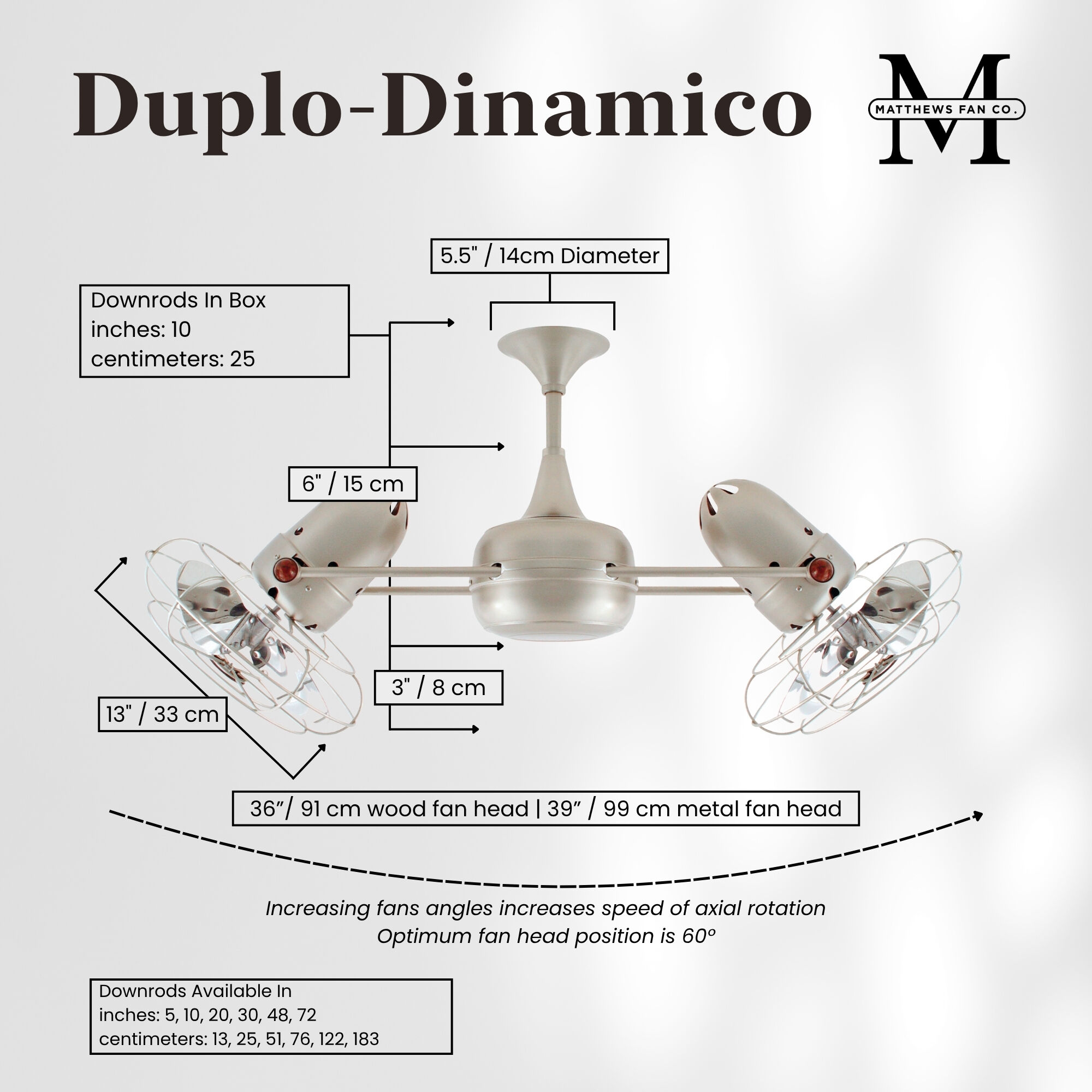 Matthews-Gerbar Duplo-Dinamico 13 inch Brushed Nickel Rotational Ceiling Fan, Matthews-Gerbar