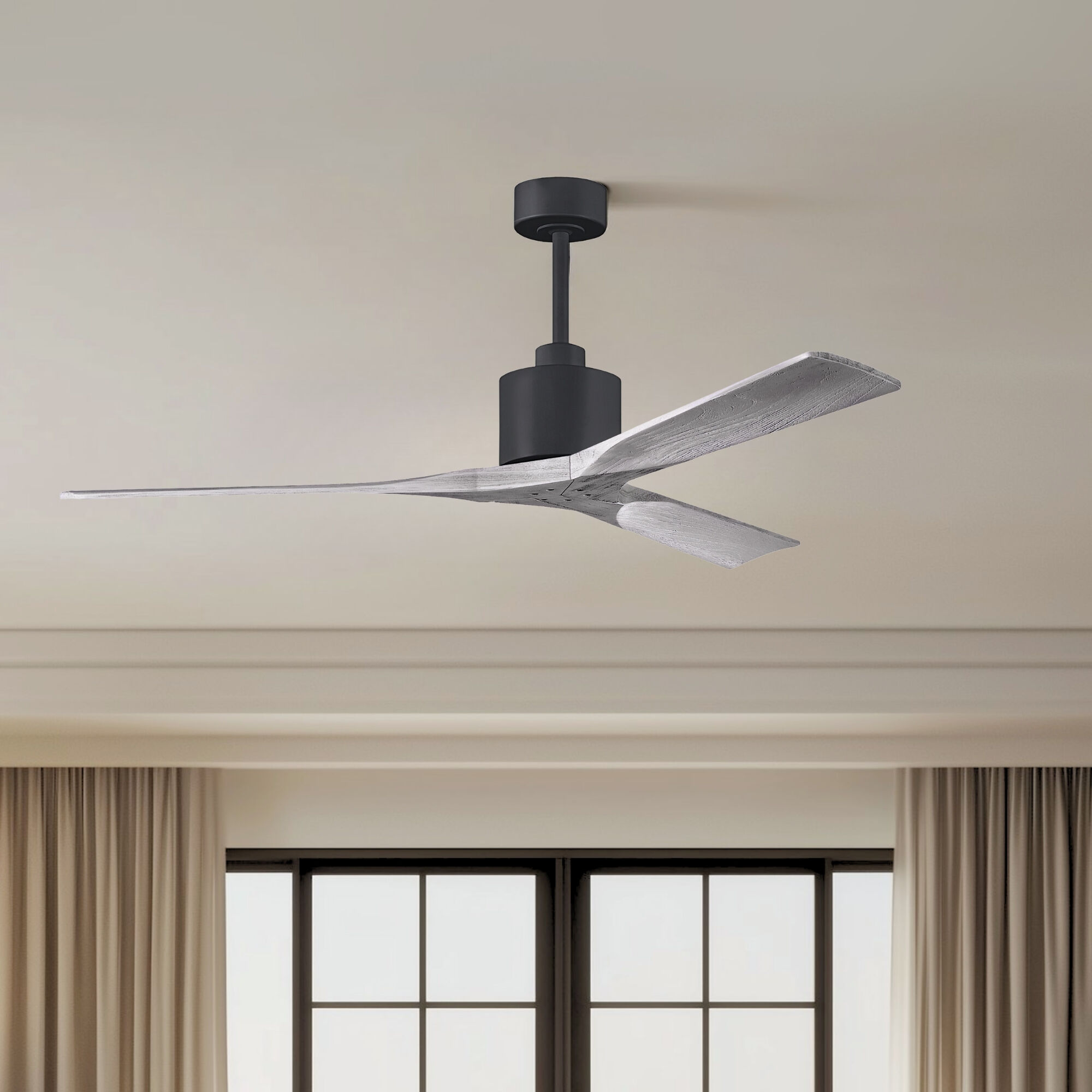 Atlas Nan 60 inch Matte Black with Barn Wood Tone Blades Ceiling Fan