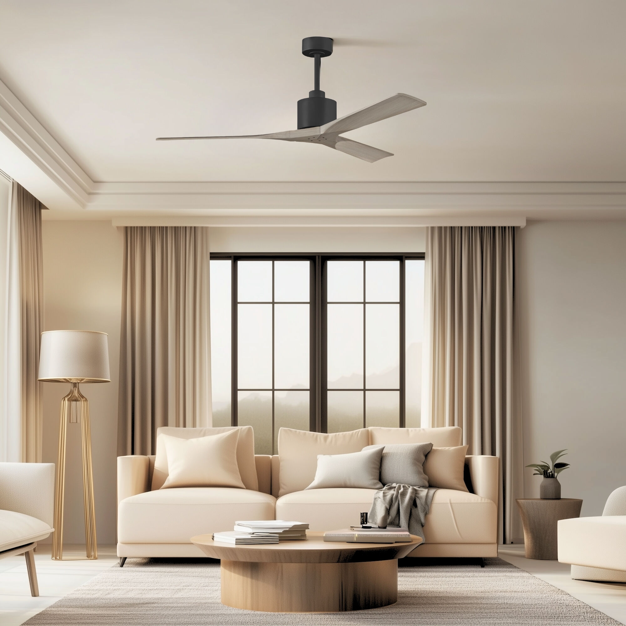 Atlas Nan 60 inch Matte Black with Gray Ash Tone Blades Ceiling Fan