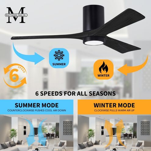 Atlas Irene-3HLK 42 inch Matte Black Ceiling Fan, Flush Mounted
