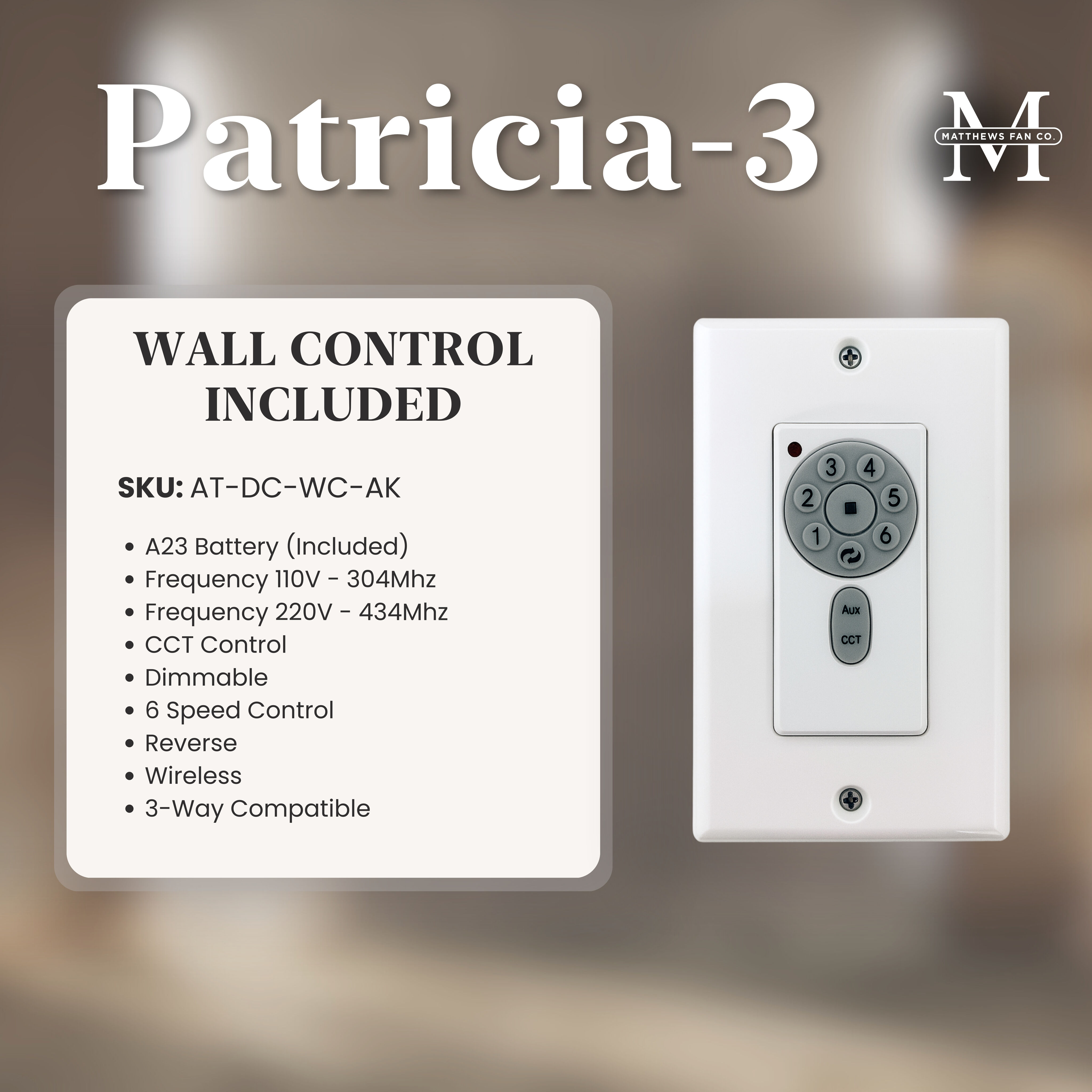 Atlas Patricia-3 52 inch Gloss White with Walnut Tone Blades Ceiling Fan, Atlas