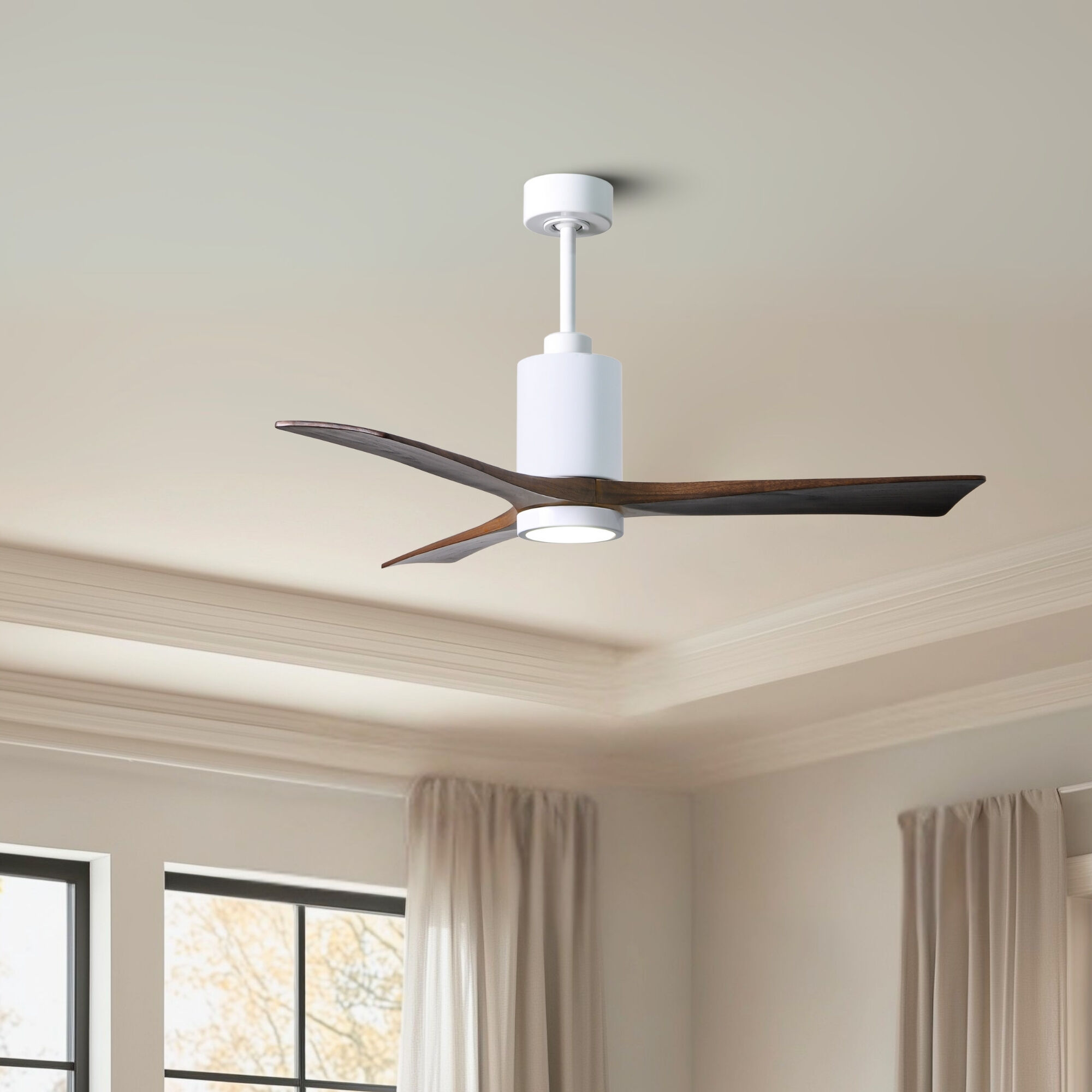 Atlas Patricia-3 52 inch Gloss White with Walnut Tone Blades Ceiling Fan, Atlas