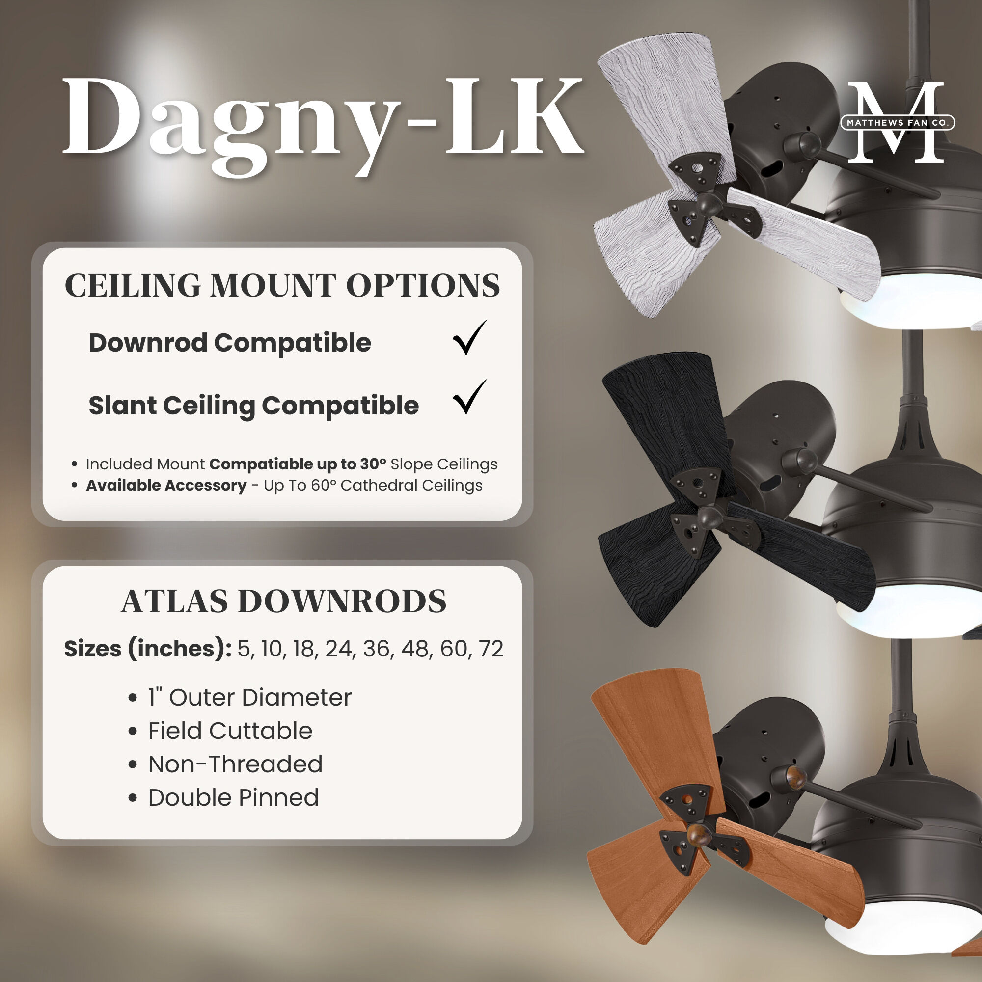 Atlas Dagny - LK 16 inch Brushed Nickel with Barn Wood Tone Blades Rotational Ceiling Fan