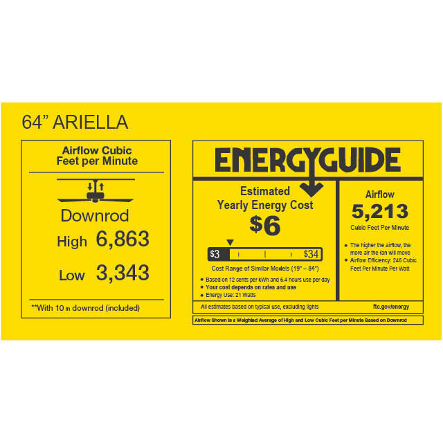 Atlas Ariella 64 inch Matte Black with Light Maple Tone Blades Ceiling Fan