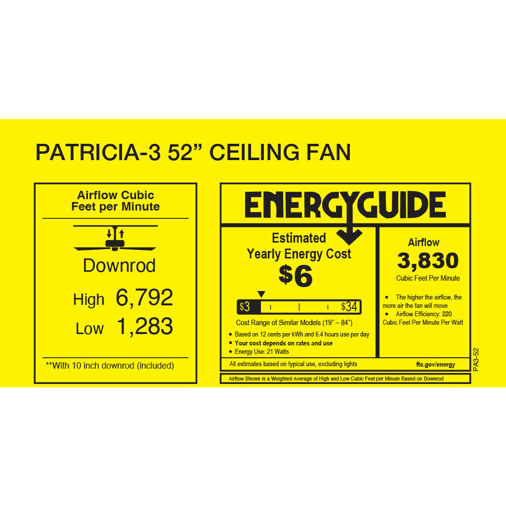 Atlas Patricia-3 52 inch Gloss White with Walnut Tone Blades Ceiling Fan, Atlas