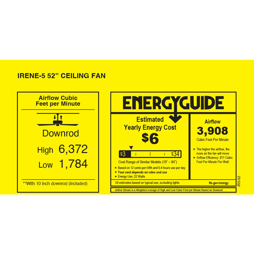 Atlas Irene-5 52 inch Matte Black with Barn Wood Tone Blades Paddle Fan, Paddle Fan