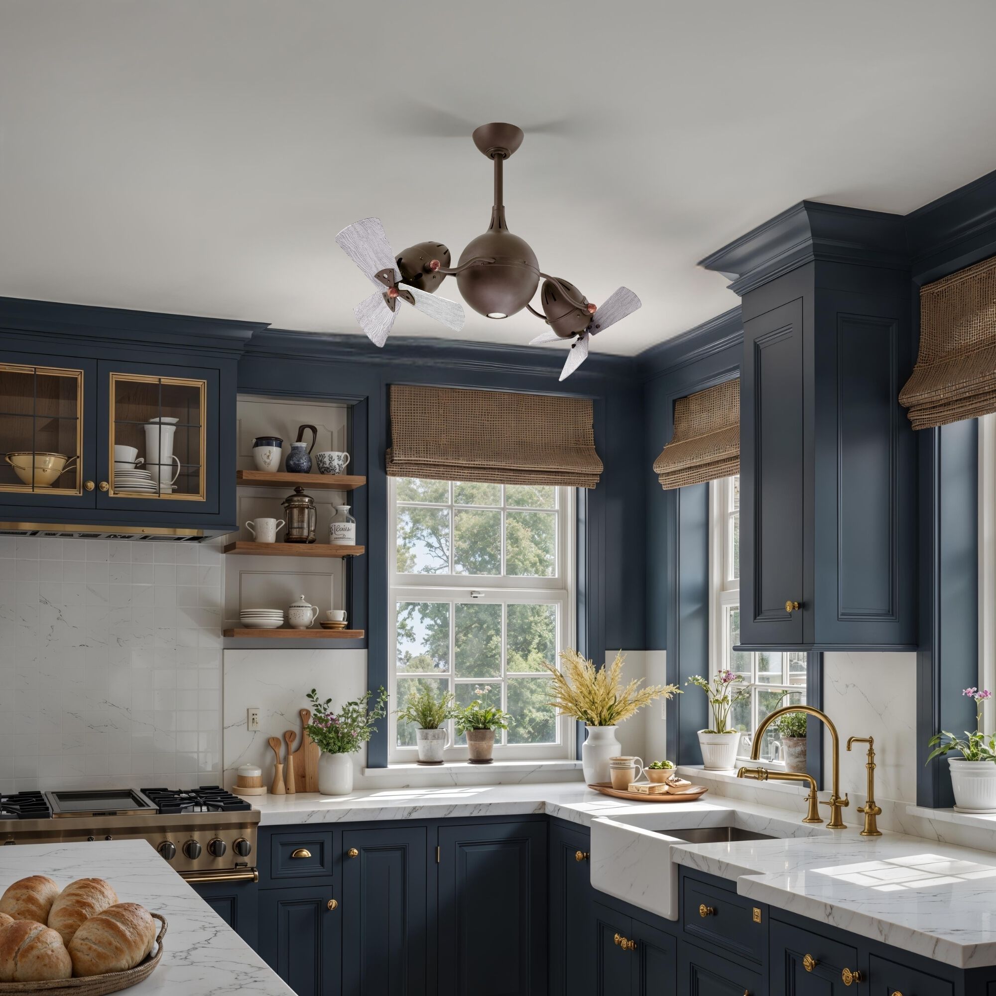 Atlas Acqua 16 inch Textured Bronze with Barn Wood Tone Blades Rotational Ceiling Fan