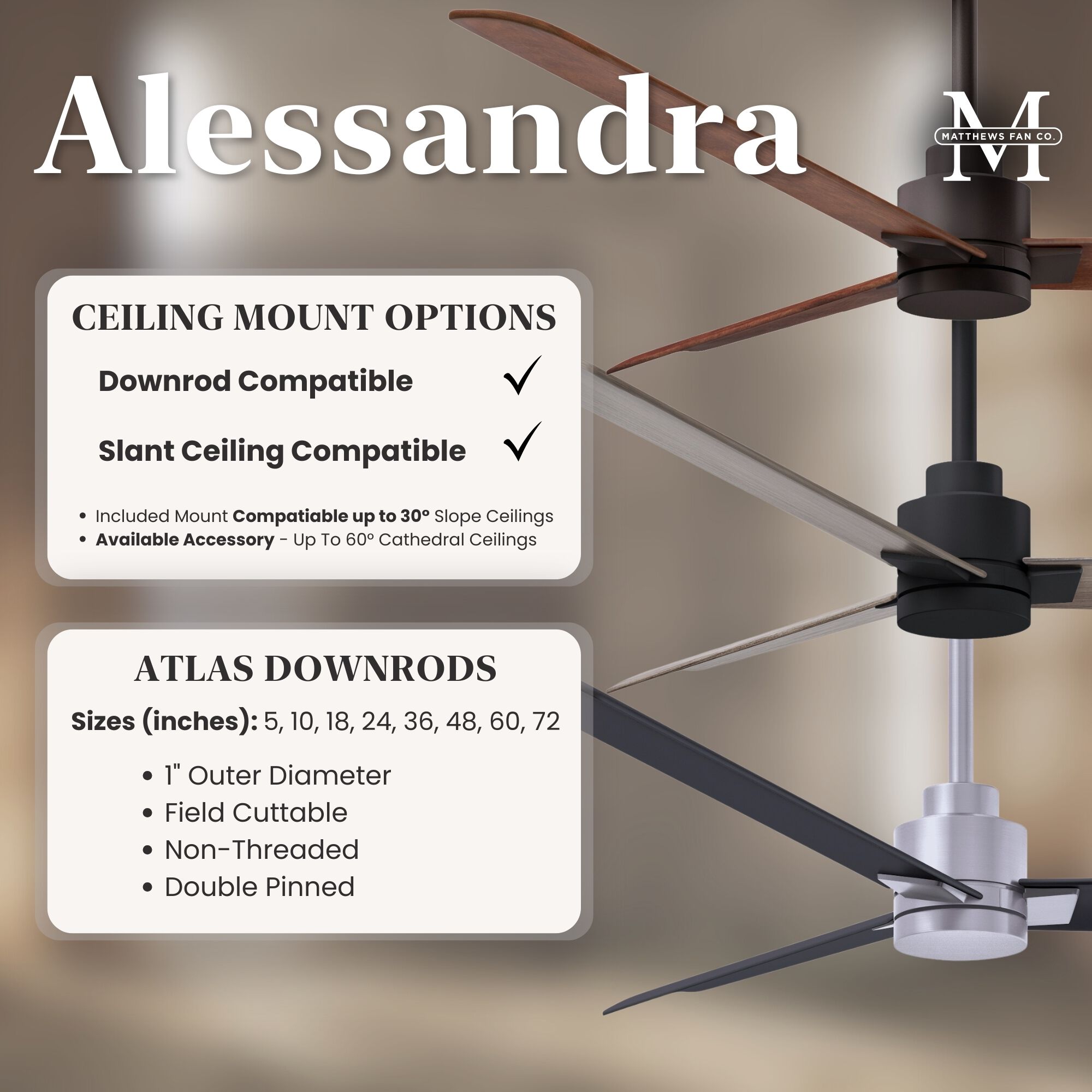 Atlas Alessandra 56 inch Matte Black with Barn Wood Tone Blades Ceiling Fan