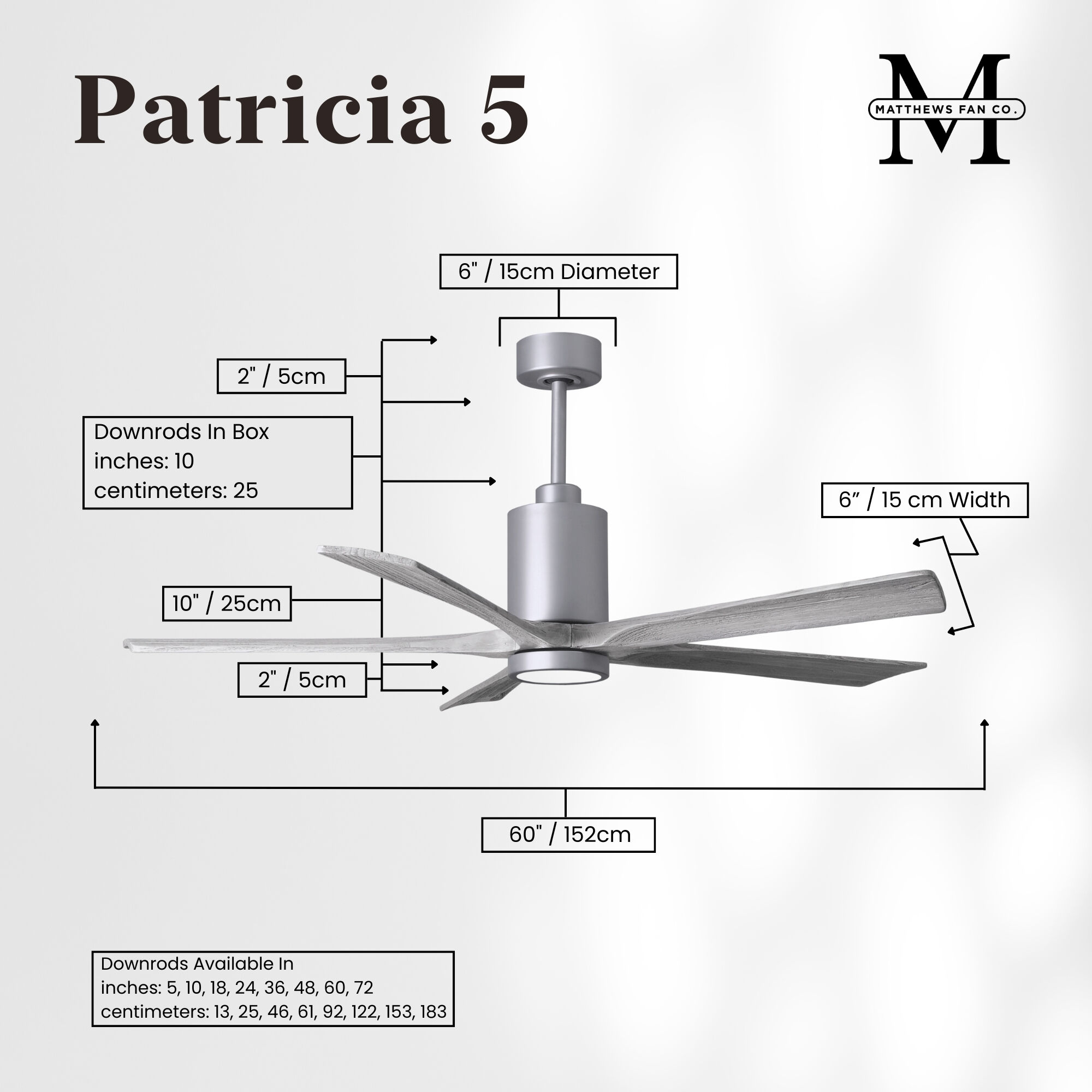 Atlas Patricia-5 60 inch Brushed Nickel with Barn Wood Tone Blades Ceiling Fan, Atlas