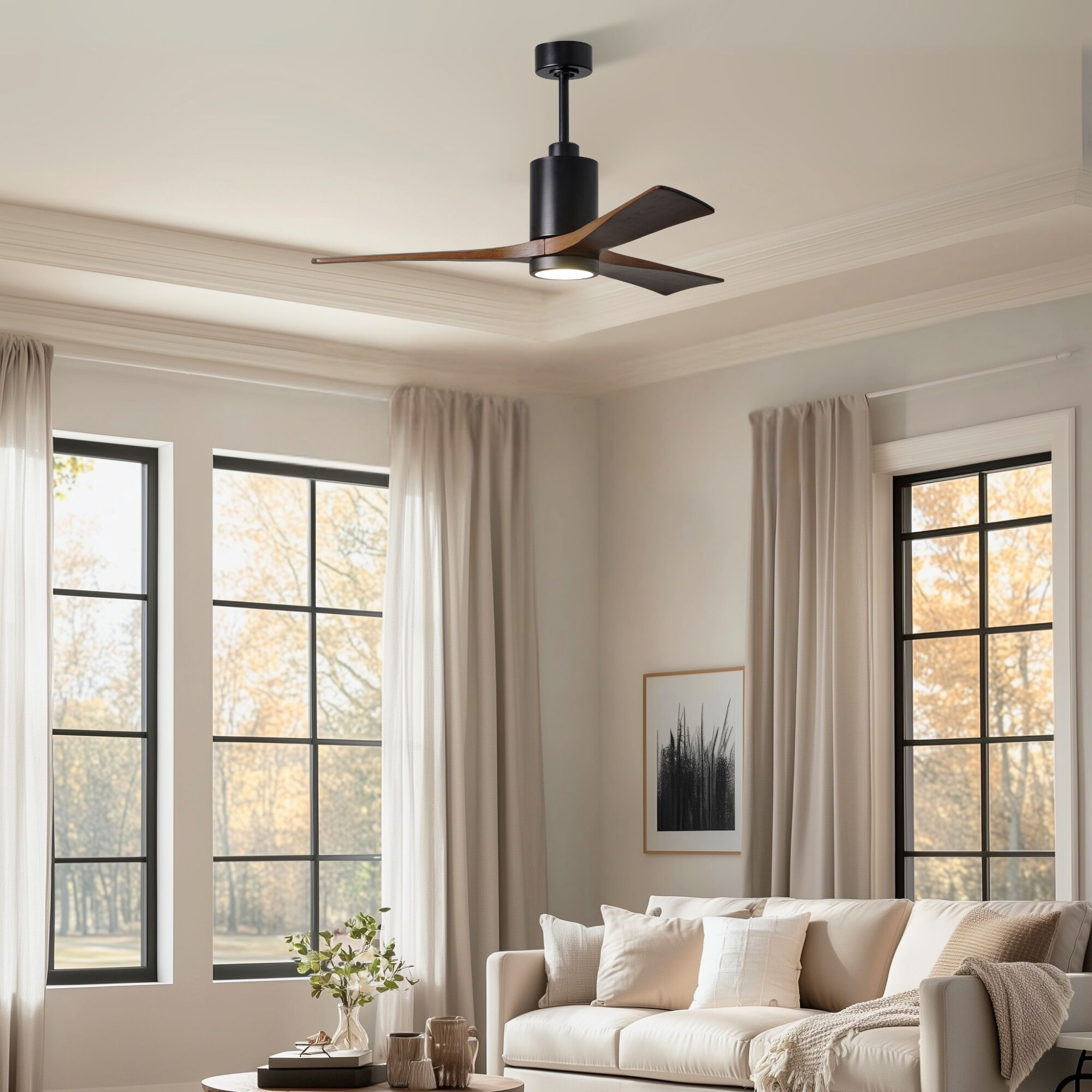 Atlas Patricia-3 52 inch Matte Black with Walnut Tone Blades Ceiling Fan, Atlas