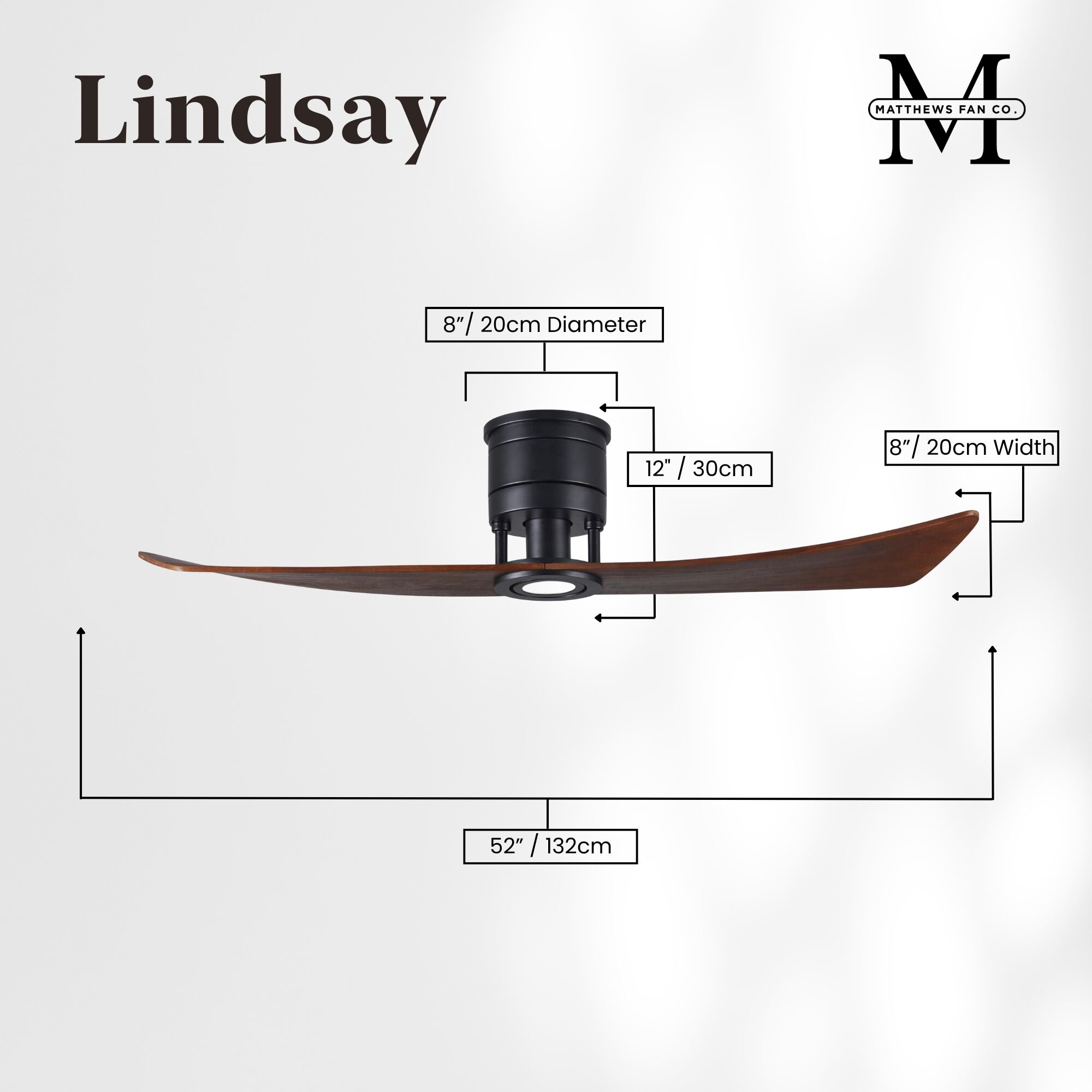 Atlas Lindsay 52 inch Matte Black with Walnut Tone Blades Ceiling Fan, Atlas