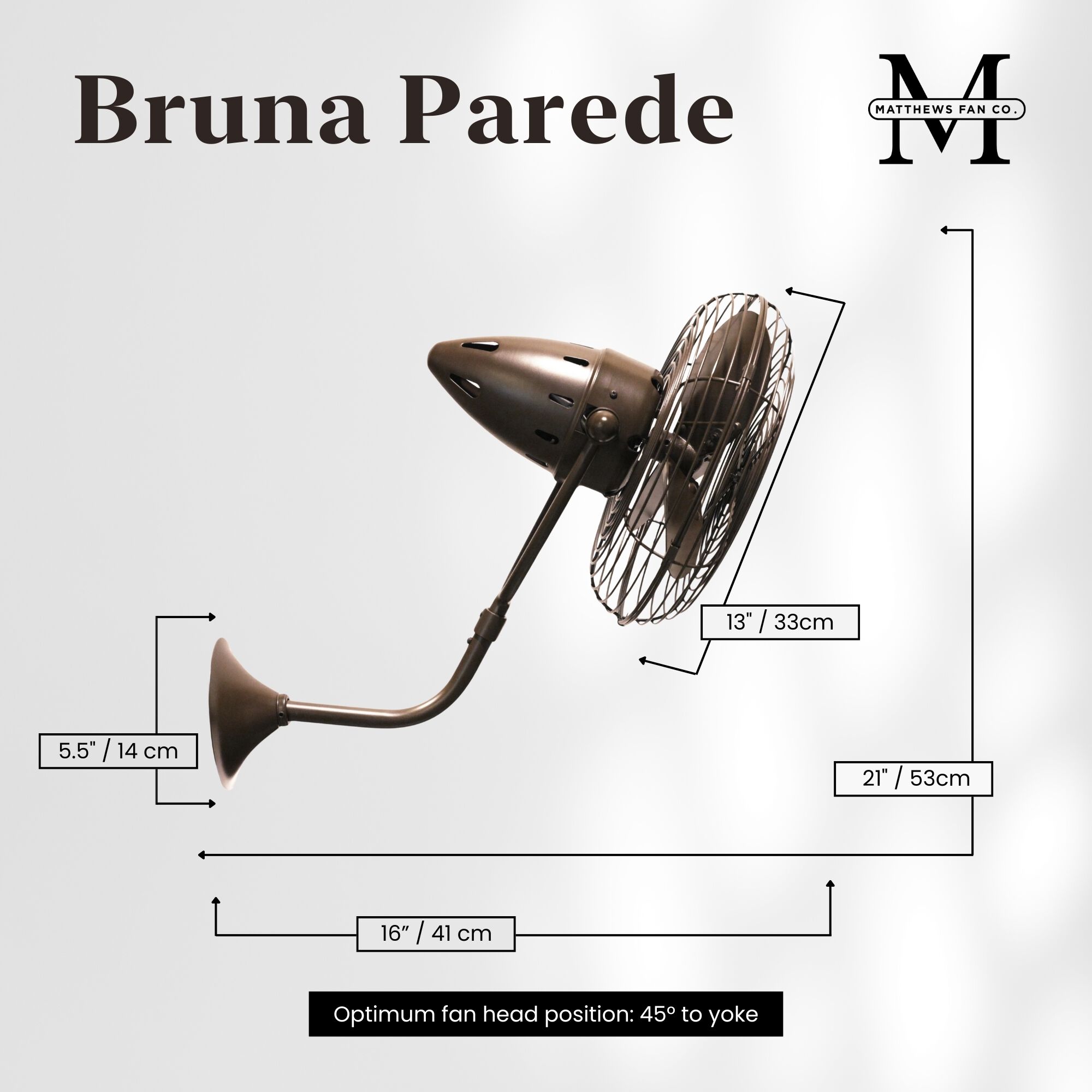 Matthews-Gerbar Bruna Parede 21 inch Bronzette Directional Wall Fan, Matthews-Gerbar