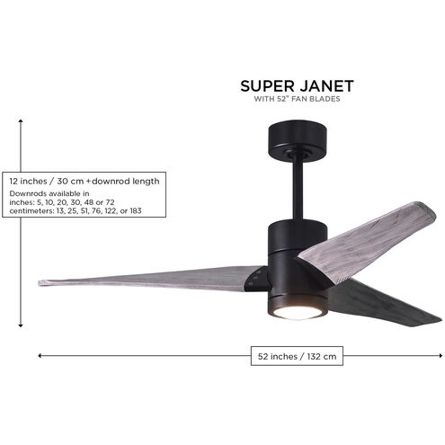 Atlas Super Janet 52 inch Matte Black with Barn Wood Tone Blades Ceiling Fan, Paddle Fan
