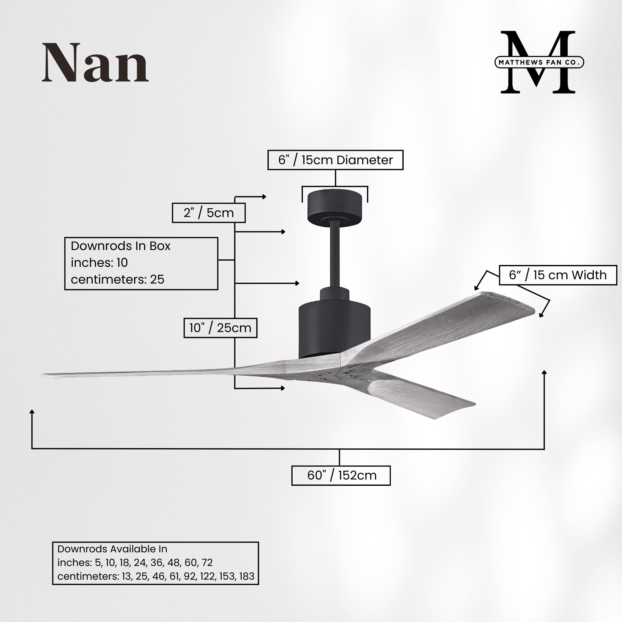 Atlas Nan 60 inch Matte Black with Barn Wood Tone Blades Ceiling Fan