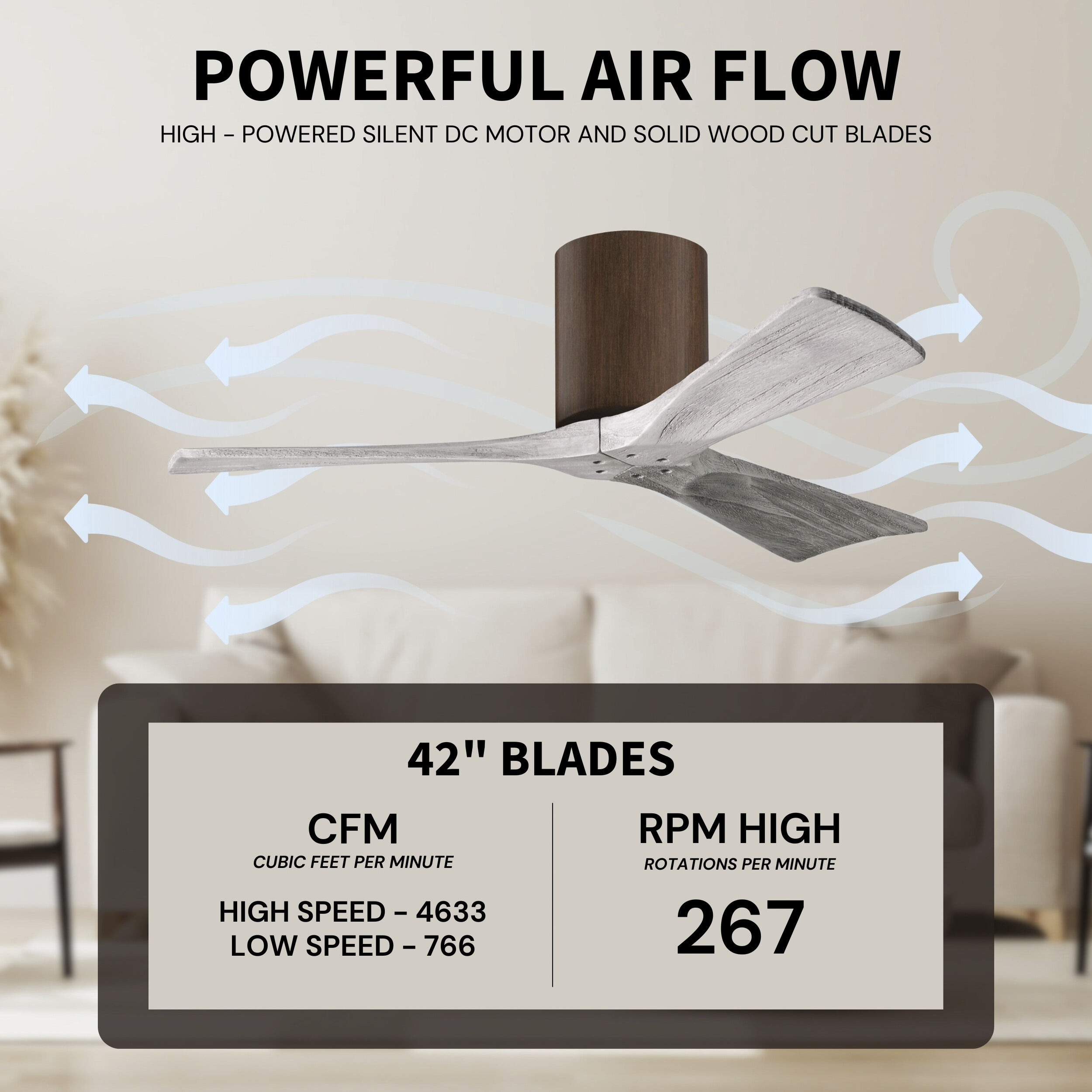 Atlas Irene-3H 42 inch Walnut Tone with Barn Wood Tone Blades Flush Mount Paddle Fan, Flush Mounted