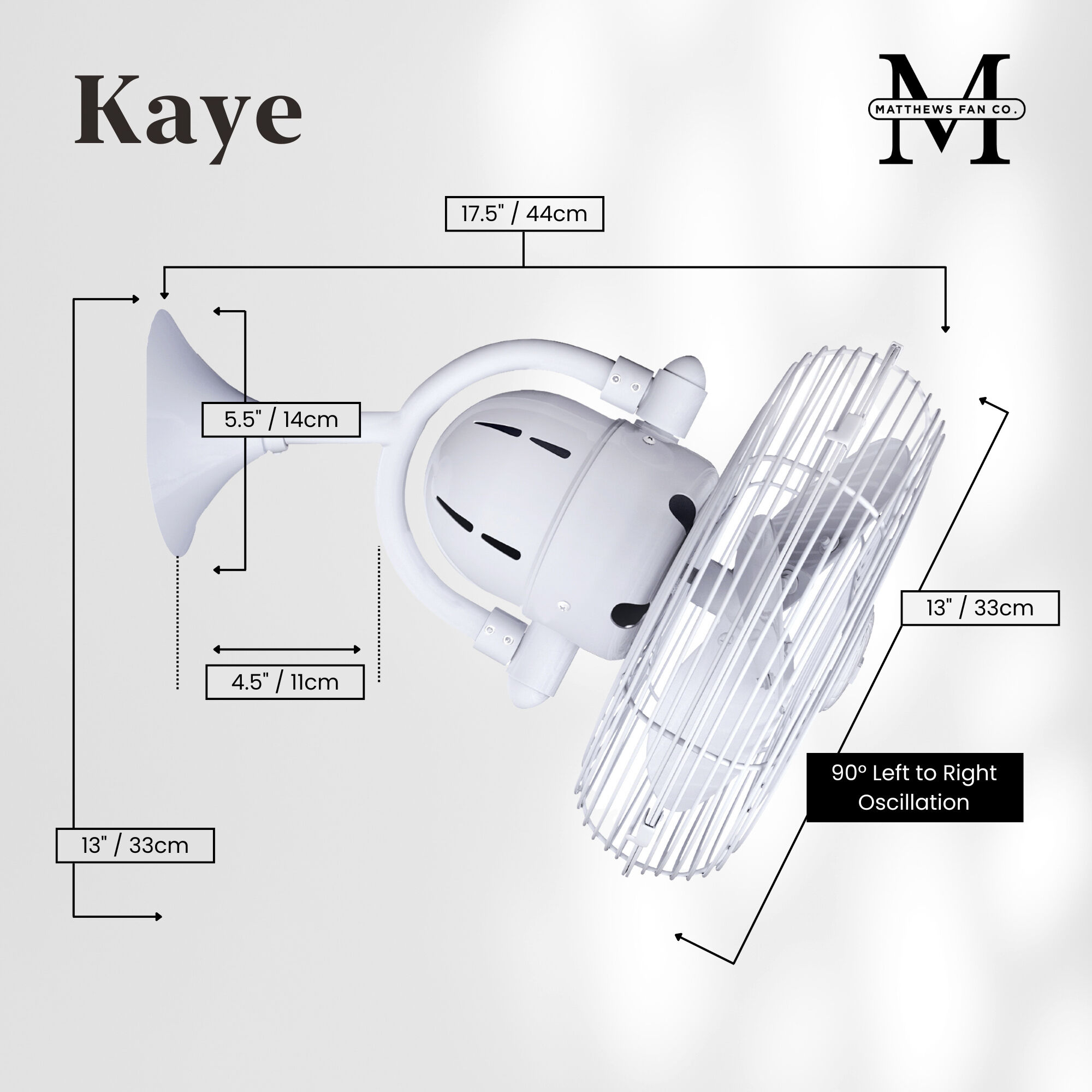 Atlas Kaye 17.5 inch Gloss White Oscillating Wall Fan