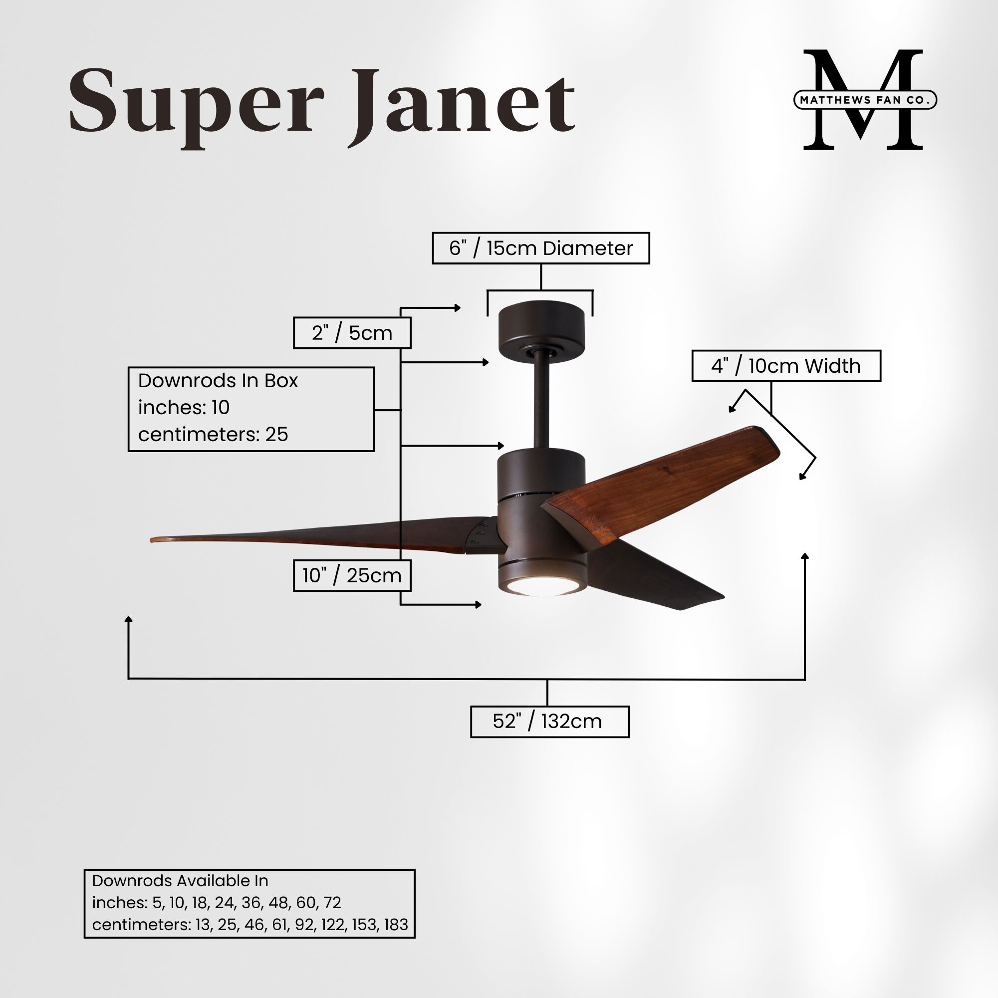 Atlas Super Janet 52 inch Textured Bronze with Walnut Tone Blades Ceiling Fan, Paddle Fan