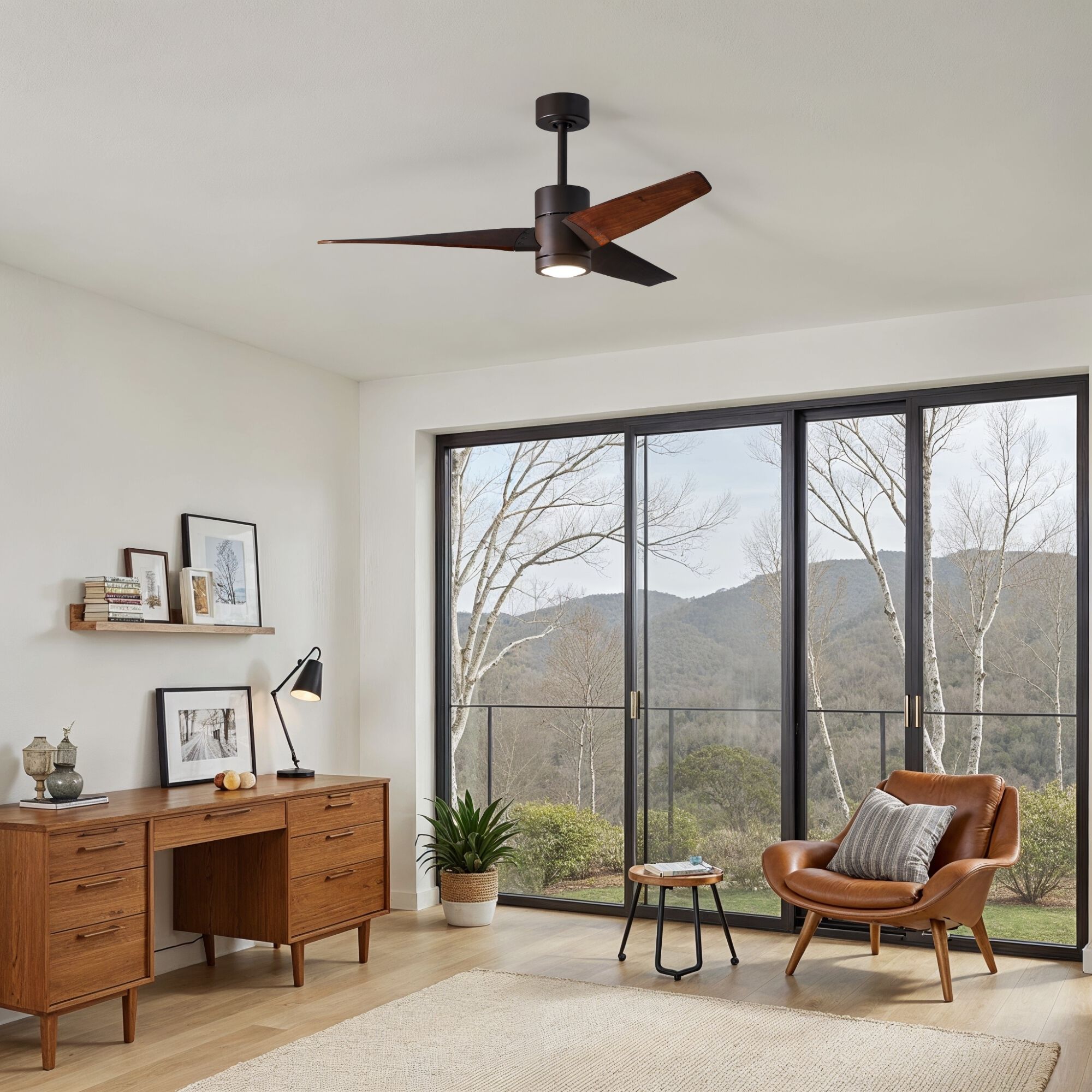 Atlas Super Janet 52 inch Textured Bronze with Walnut Tone Blades Ceiling Fan, Paddle Fan