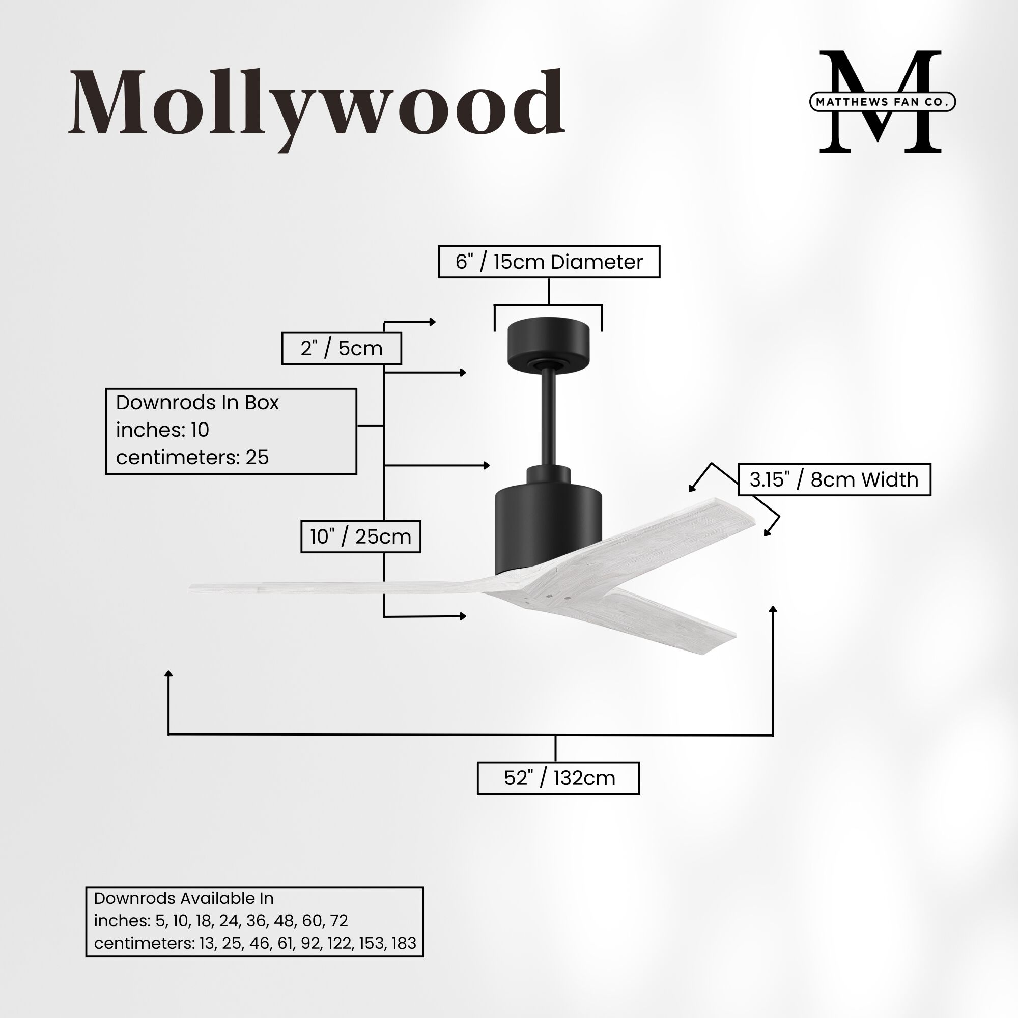 Atlas Mollywood 52 inch Matte Black with Matte White Blades Ceiling Fan, Atlas